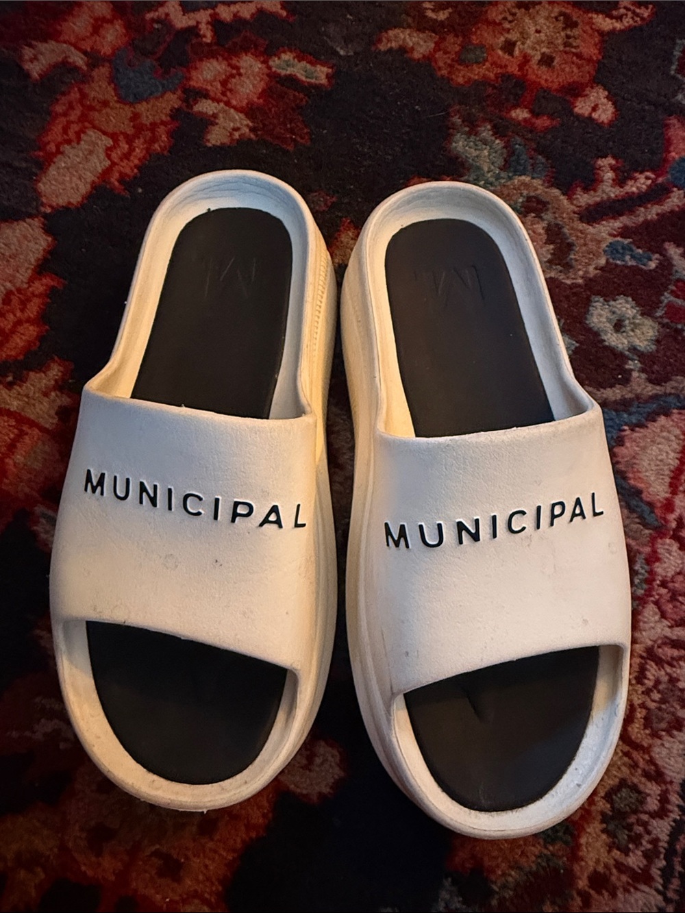 Women’s White Slide Sandals with Black Footbed